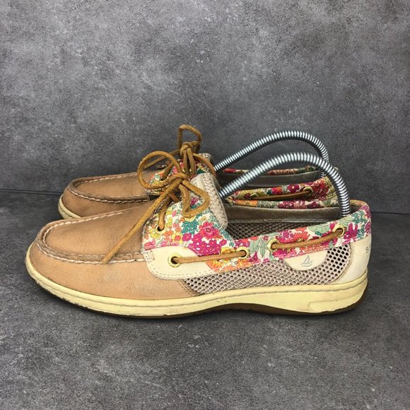 Sperry Bluefish Liberty Floral Print 2 Eye Boat Shoe Loafer, Tan, Women's 8 - Picture 4 of 9